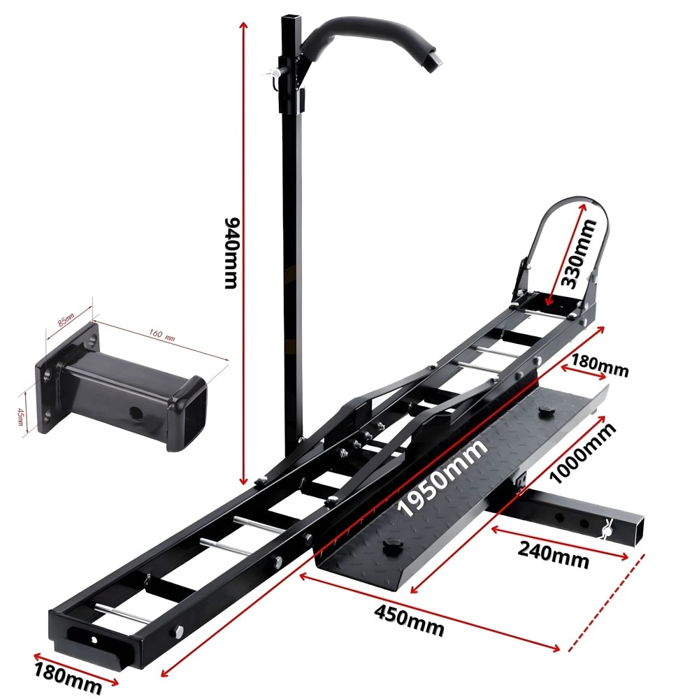 Porte-Moto Attelage Scooter avec Rampe de chargement 227kg + Adaptateur 2'' 85x45mm