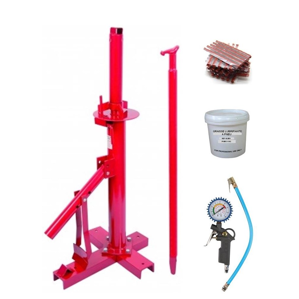 Démonte Pneu manuel Auto 13 à + 1 Pistolet de Gonflage + 60 Mèches Pneu + Graisse 1kg