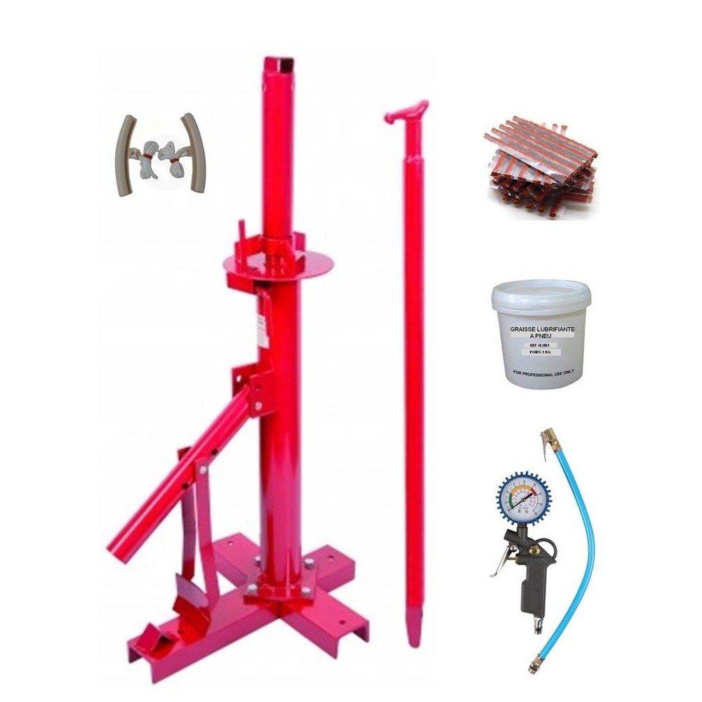 Démonte Pneu manuel Auto 13 à 21"+ 60 Mèches + 1 Gonfleur + 2 Protections Jante + Graisse 1kg