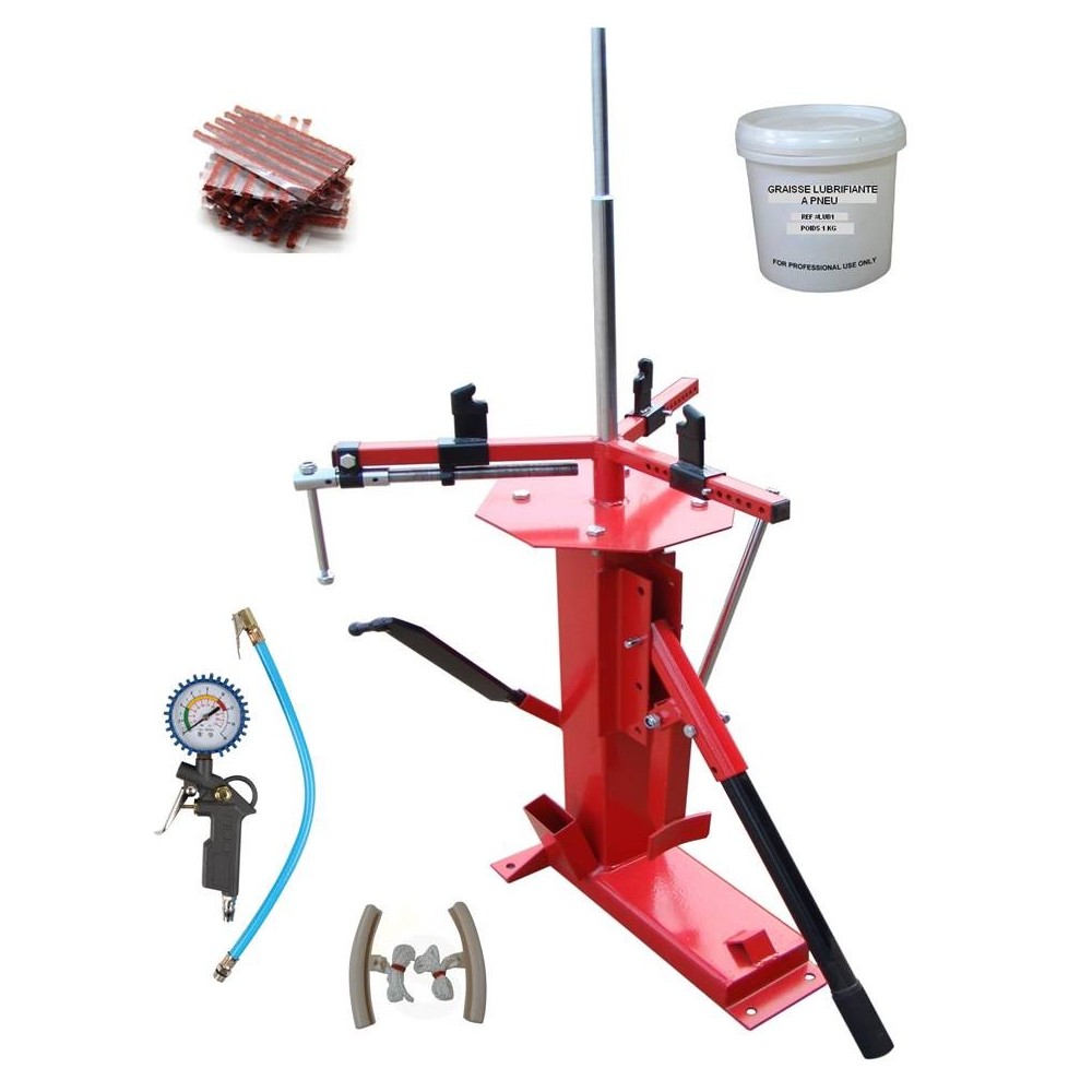 Démonte Pneu manuel Auto Moto jusqu'à + 60 Mèches + Pistolet gonfleur + 2 Protèctions Jante + Graisse