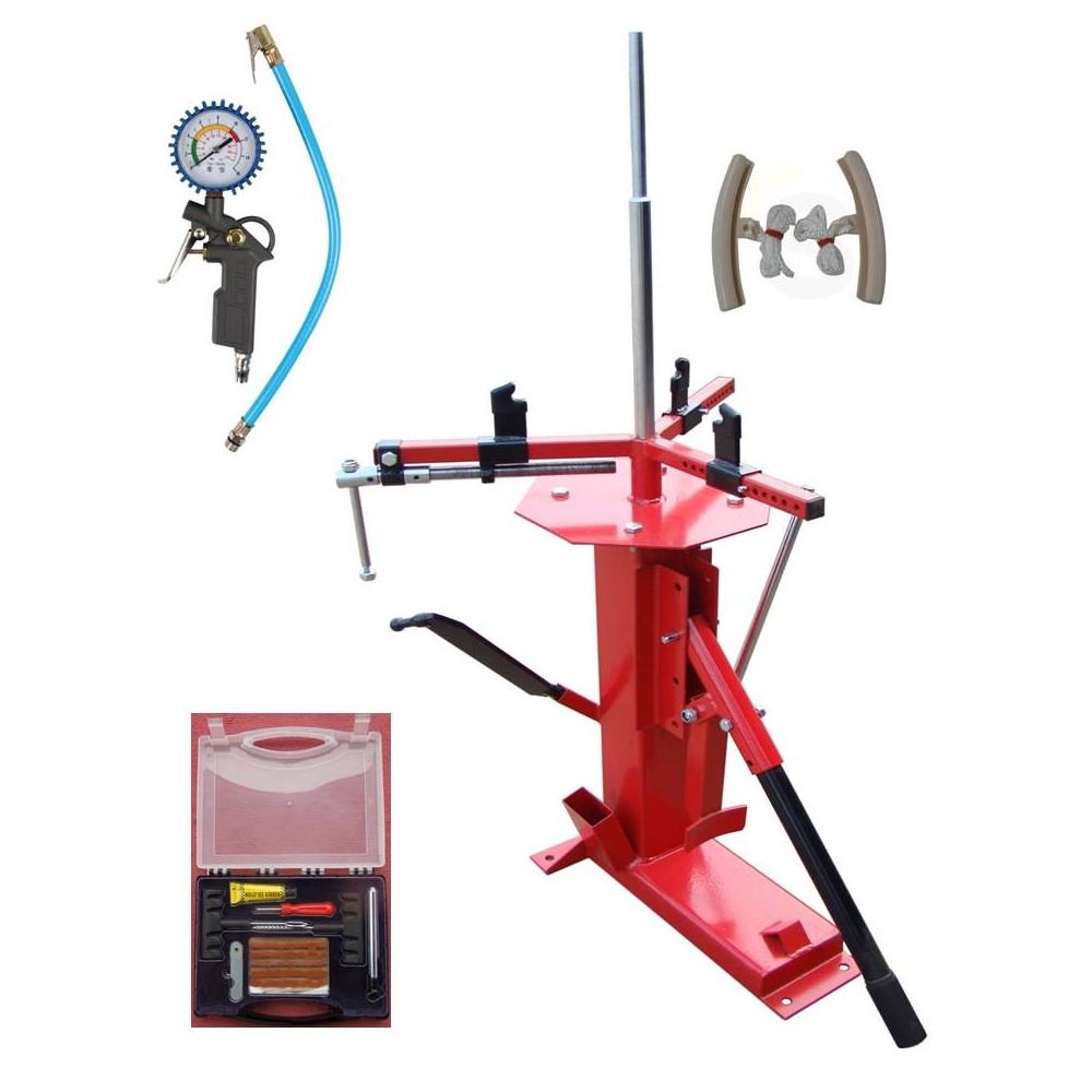 Démonte Pneu manuel Auto Moto jusqu'à 21'' + 1 Kit Réparation + 1 Gonfleur + 2 Protèges Jantes
