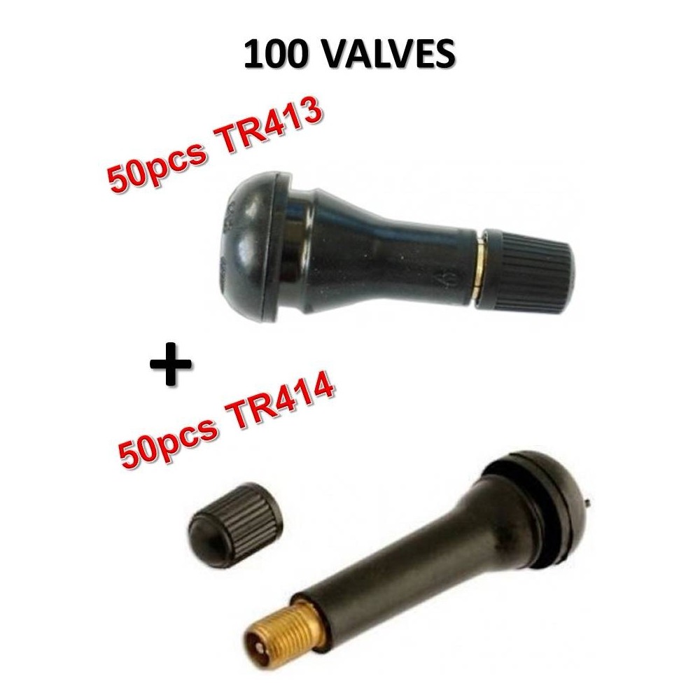 Lot de 100 Valves TR413 (50) et TR414 (50) pour Pneumatiques Tubeless Voiture