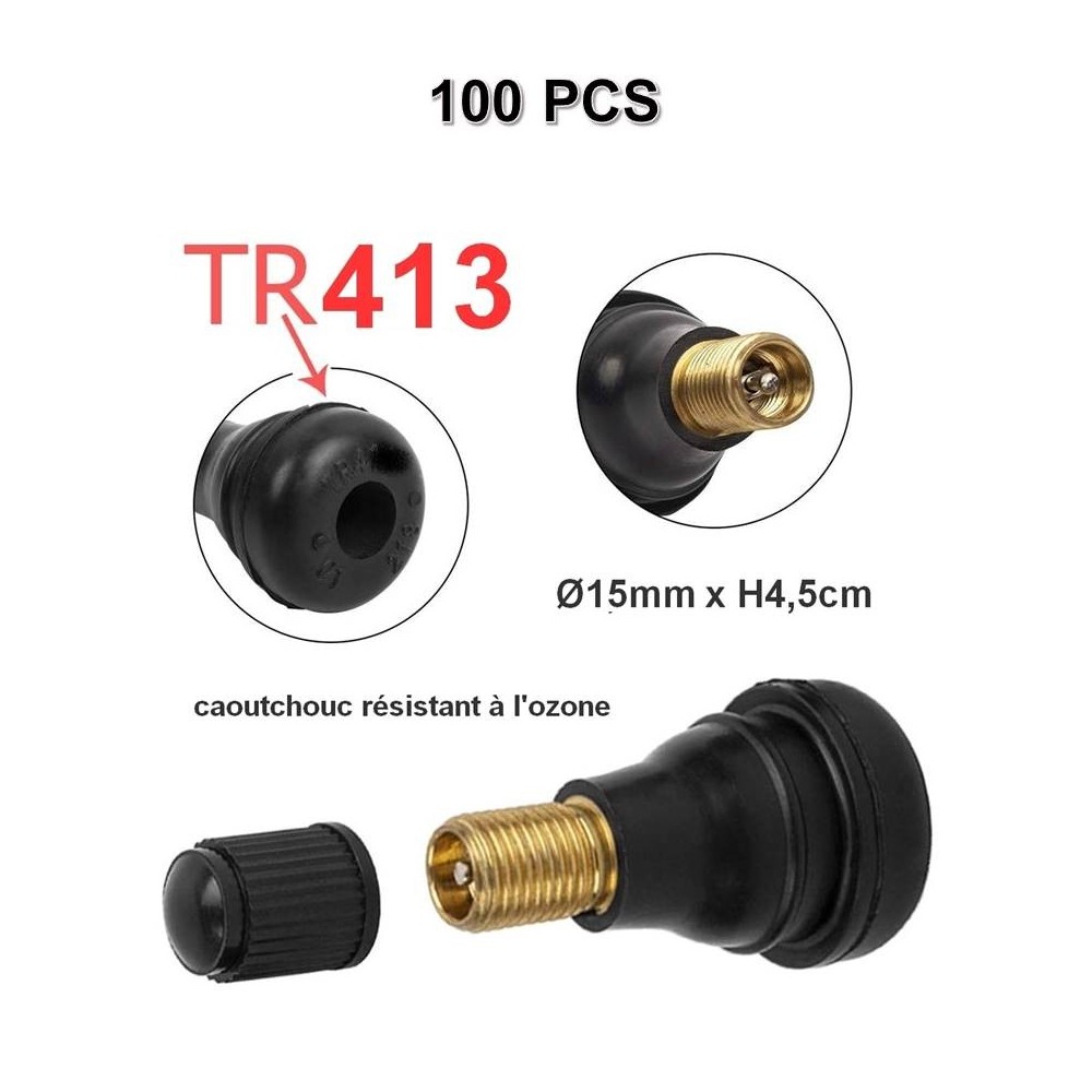Lot de 100 Valves TR413 pour Pneumatiques Tubeless Voiture