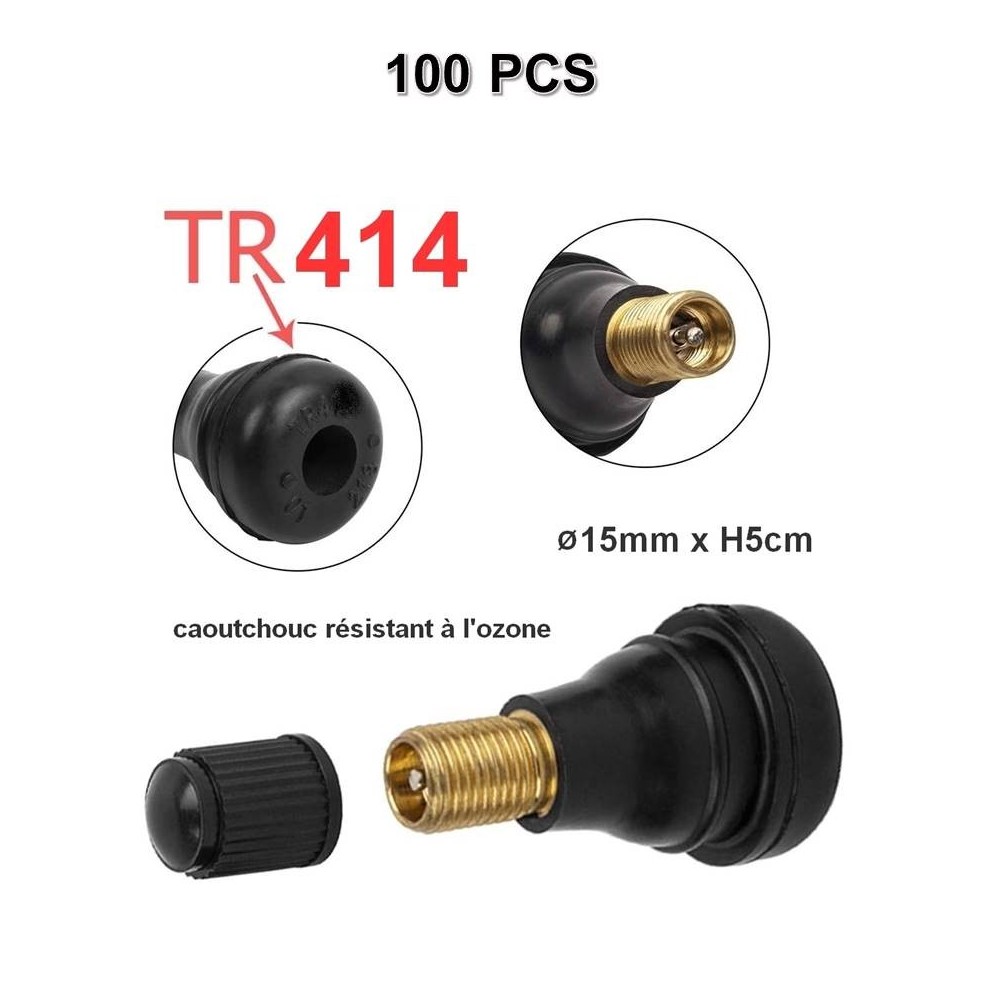 Lot de 100 Valves TR414 pour Pneumatiques Tubeless Voiture