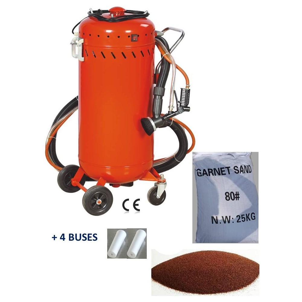 Combiné Sableuse Aérogommeuse Aspirateur mobile 106L + 4 Buses 7mm