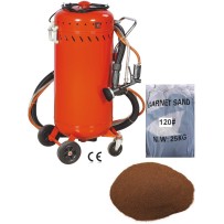Combiné Sableuse Aérogommeuse Aspirateur mobile 106L + Sac 25kg d'Abrasif Garnet 120A+ Mesh