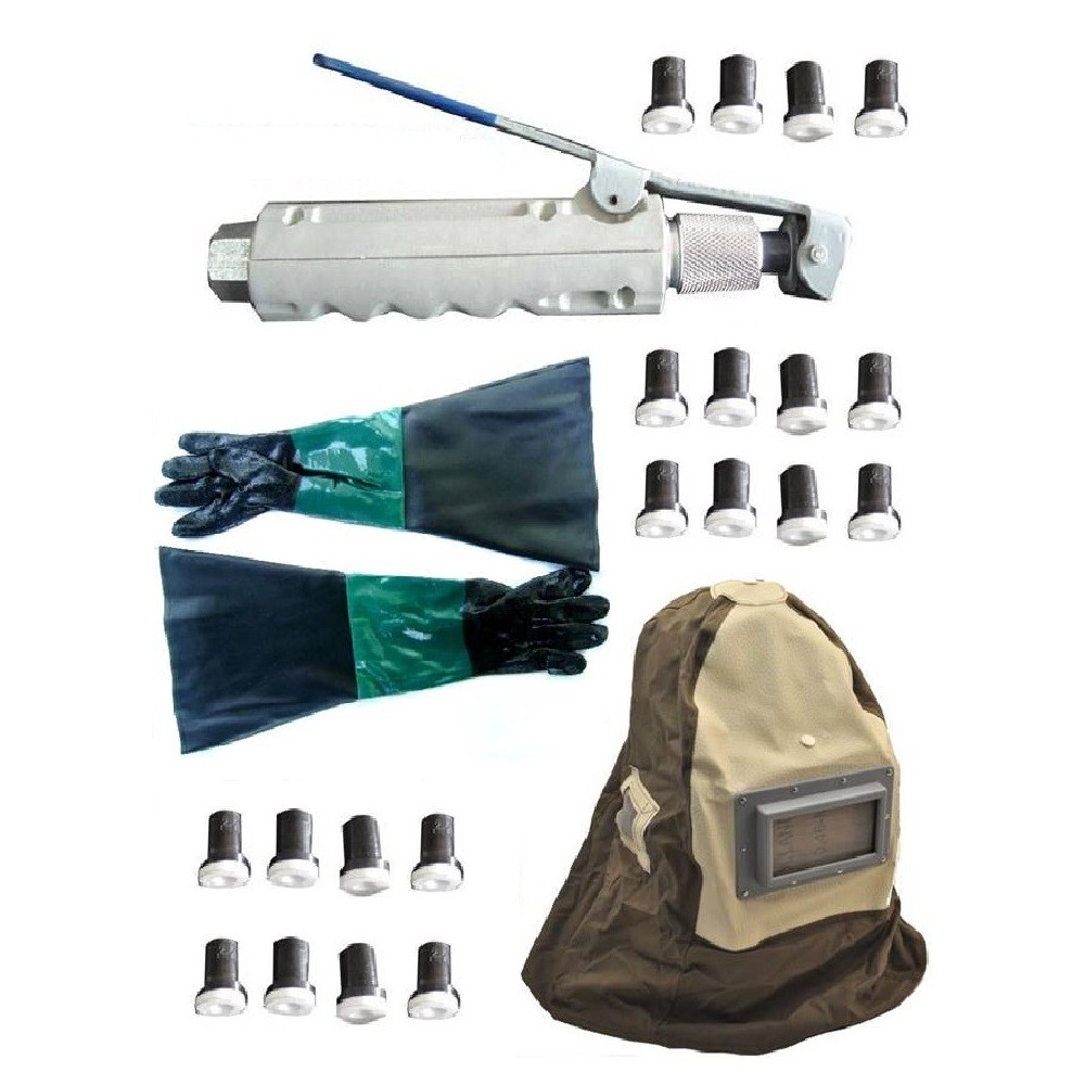 Pistolet Gâchette pour Sableuse Aérogommeuse mobile + 20 Buses + Paire de Gants + Masque
