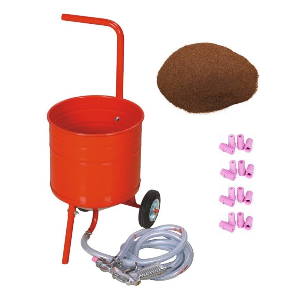 Sableuse Aérogommeuse mobile sur Roulettes 31,50L 50lb 23kg + 20 Buses + Sac 20kg Abrasif Garnet 120A+