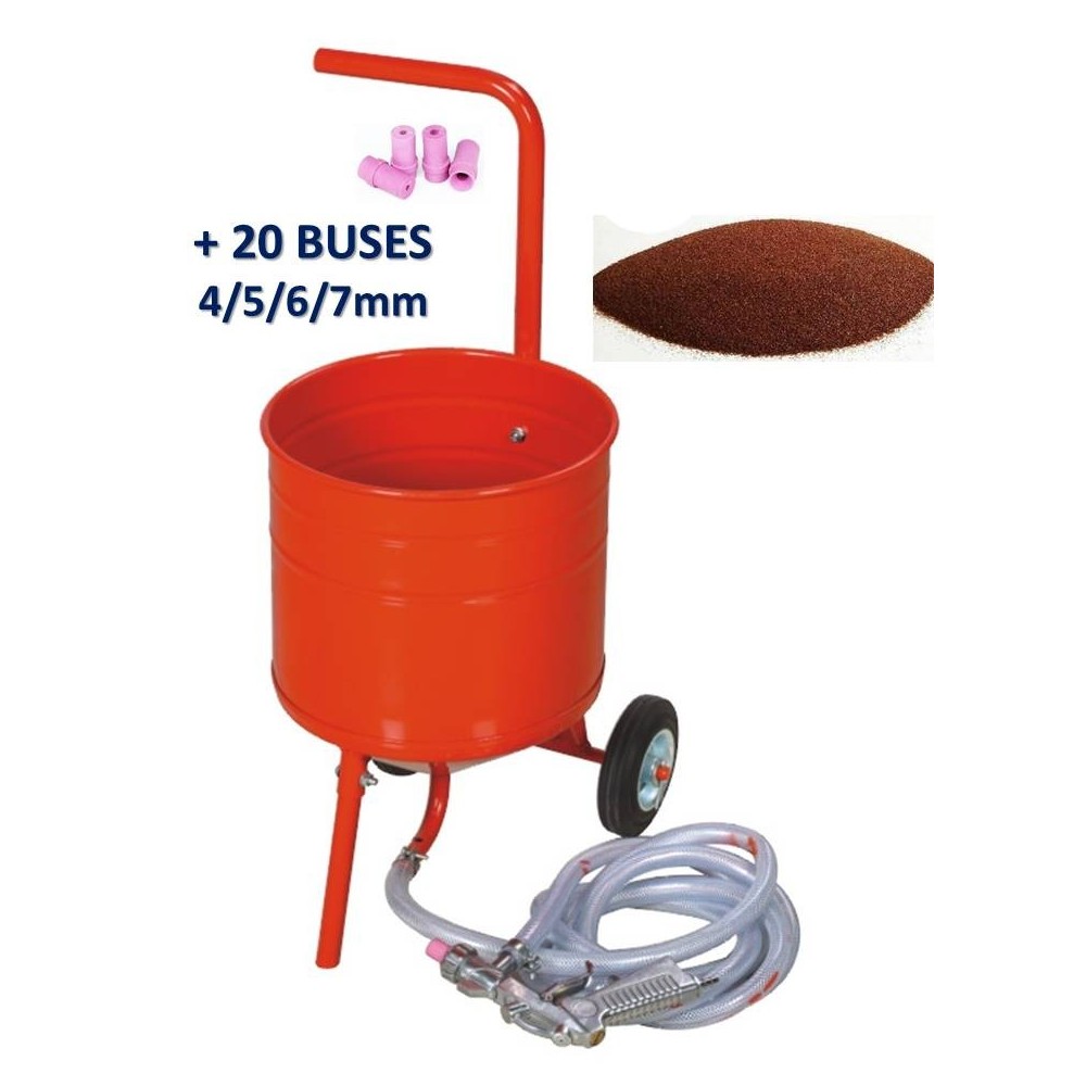 Sableuse Aérogommeuse mobile sur Roulettes 56,70L 90lb 41kg + Sac 20kg d'Abrasif Garnet 80A+ Mesh