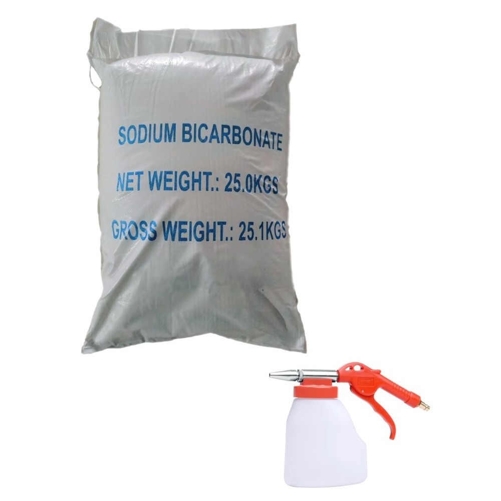 Pistolet de Sablage Bicarbonate de Soude 1L + Sac 25kg Abrasif Bicarbonate de Soude pour Sablage Aérogommage