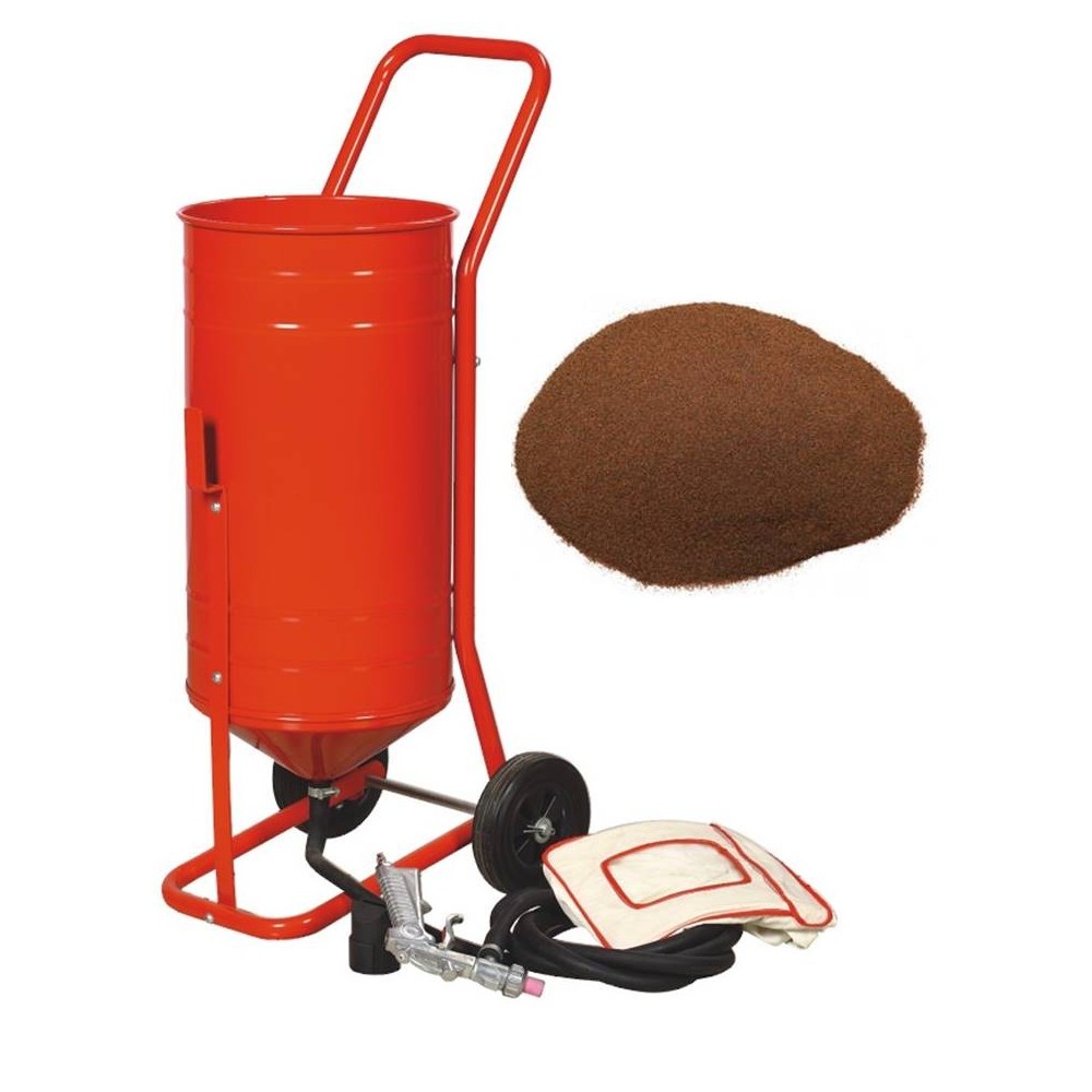 Sableuse Aérogommeuse mobile sur Roulettes 56,70L 90lb 41kg + Sac 20kg Abrasif Garnet 120A+