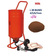 Sableuse Aérogommeuse mobile sur Roulettes 56,70L 90lb 41kg + 20 Buses + Sac 20kg d'Abrasif Garnet 120A+ Mesh