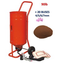 Sableuse Aérogommeuse mobile sur Roulettes 56,70L 90lb 41kg + 20 Buses + Sac 20kg d'Abrasif Garnet 120A+ Mesh