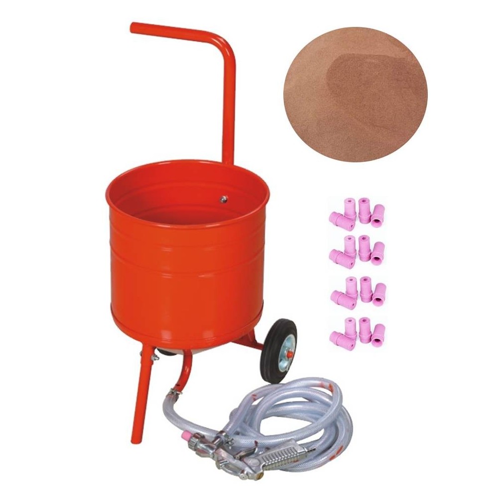 Sableuse Aérogommeuse mobile sur Roulettes 31,50L 50lb 23kg + 20 Buses + Sac 20kg Abrasif Garnet 200A+
