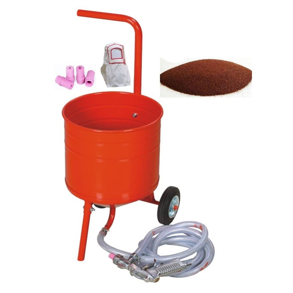 Sableuse Aérogommeuse mobile sur Roulettes 31,50L 50lb 23kg + 20 Buses + Sac 20kg Abrasif Garnet 80A+