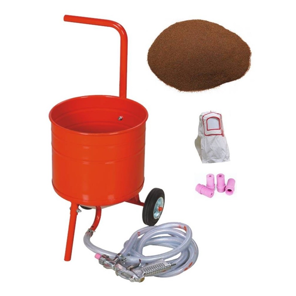 Sableuse Aérogommeuse mobile sur Roulettes 31,50L 50lb 23kg + Sac 20kg Abrasif Garnet 120A+
