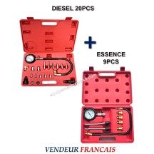 Kit Testeur Compression Compressiomètre moteurs DIESEL 20 pièces + ESSENCE 9 pièces