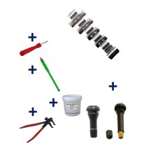 Kit 150 Masses d’Equilibrage à Frapper Jantes Alu 5-30g + 100 Valves TR413-414 + Tire Valve + Démonte Obus + Graisse Pneu + 