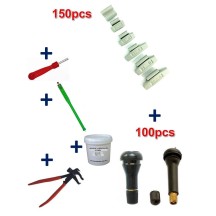 Kit 150 Masses d'Equilibrage à  Frapper 5 à  30g +100 Valves TR413-414 + Tire Valve + Démonte Obus
